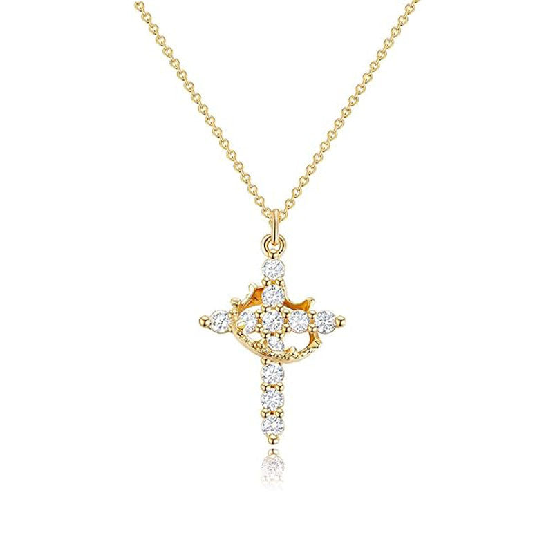 Simple Style Crown Cross Necklace for Women Silver Gold Plated Crown Cross Pendant Necklace