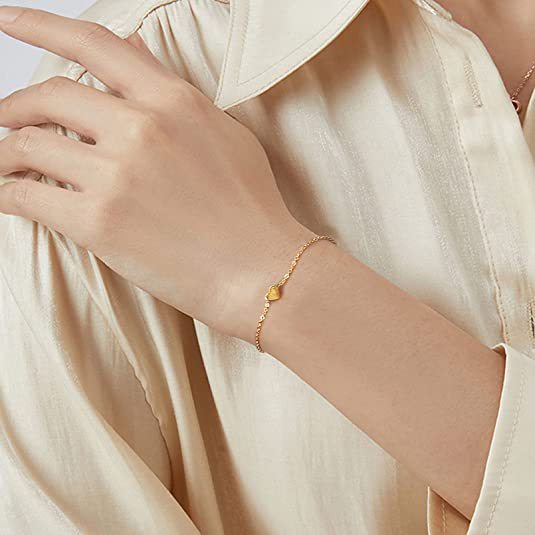 Heart Charm Love Oval Chain Bracelet Lobster Claw Clasp Fashion Jewelry
