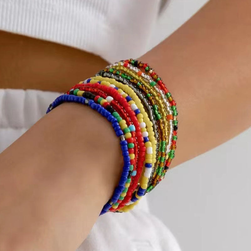 Multicolor Bohemian Bracelet Sets Dopamine Glass Beads Charm Bracelets 11 Styles