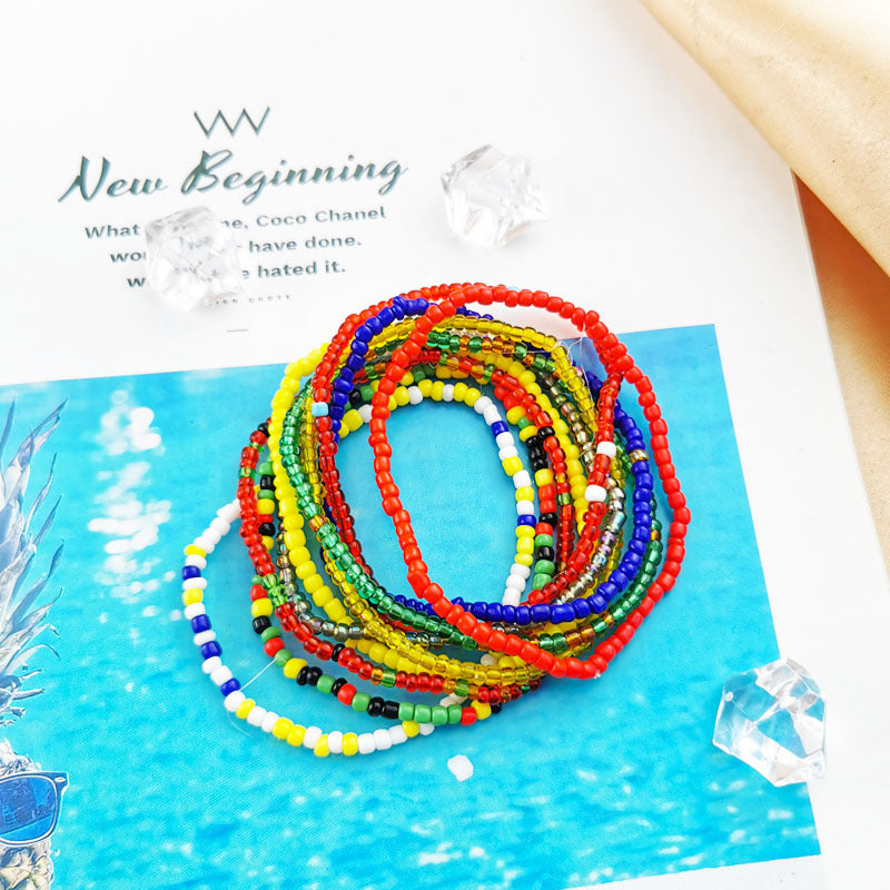 Multicolor Bohemian Bracelet Sets Dopamine Glass Beads Charm Bracelets 11 Styles