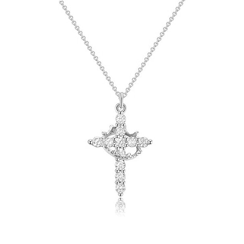 Simple Style Crown Cross Necklace for Women Silver Gold Plated Crown Cross Pendant Necklace