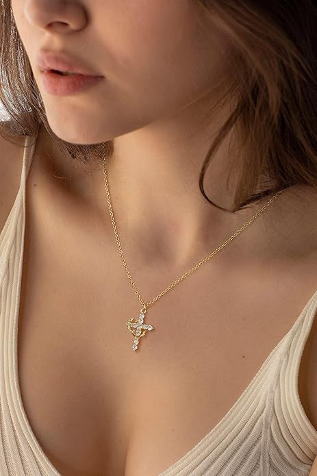 Simple Style Crown Cross Necklace for Women Silver Gold Plated Crown Cross Pendant Necklace