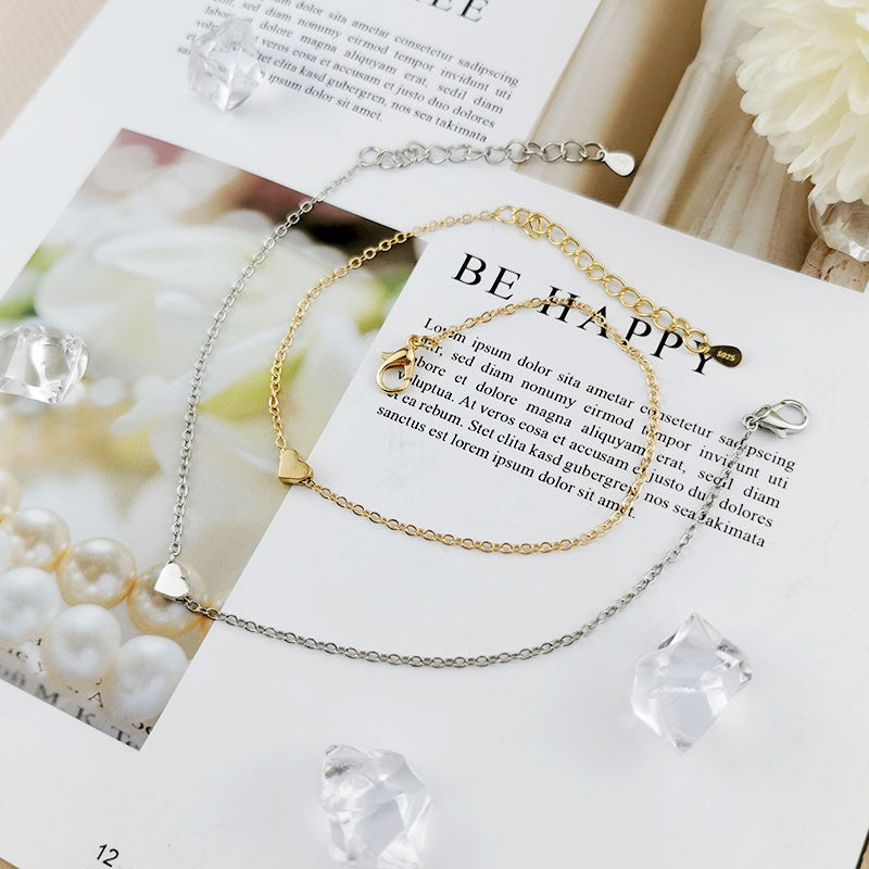 Heart Charm Love Oval Chain Bracelet Lobster Claw Clasp Fashion Jewelry
