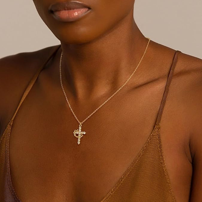 Simple Style Crown Cross Necklace for Women Silver Gold Plated Crown Cross Pendant Necklace